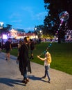 Lublin, Poland - Jul 27, 2018: LED transparent balloon with multi-colored luminous garland Royalty Free Stock Photo