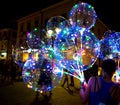 LUBLIN, POLAND - JULY 27, 2018: LED transparent balloon with multi-colored luminous garland. Vivid lights at night Royalty Free Stock Photo