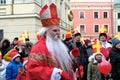 Saint Nicholas Santa Claus during a celebration of St Nicholas nameday called Orszak swietego mikolaja `Saint Nicholas Royalty Free Stock Photo