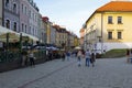 Cobbled street with colorful townhouses