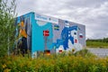 LUBMIN, GERMANY, SEPTEMBER 05, 2020: Info point for nord stream 2 in a painted container in the industrial port of Lubmin, Royalty Free Stock Photo