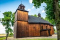 Lubowo, Poland - August 09, 2021. Old wooden st. Mikolaj Church - Kosciol pw. sw. Mikolaja Royalty Free Stock Photo