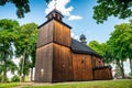 Lubowo, Poland - August 09, 2021. Old wooden st. Mikolaj Church - Kosciol pw. sw. Mikolaja Royalty Free Stock Photo