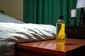 lubricant bottle next to a bed