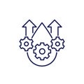 lubricant line icon, drop, gears and arrows