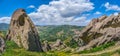 Lucan Dolomites with beautiful mountain village of Castelmezzano, Italy Royalty Free Stock Photo