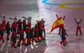 Lucas Eguibar carrying the flag of Spain leading the Spanish Olympic team at the PyeongChang 2018 Winter Olympic Games