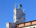 Lucca, Italy. The church of San Michele in Foro, Statue of the Archangel Michael Royalty Free Stock Photo