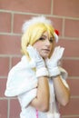 Lucca, Italy - 2018 10 31 : Lucca Comics free cosplay event around city white manga girl