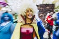 Lucca, Italy, 03/11/2018: During the event called Lucca Comix many people dressed as cosplayers of Japanese and American cartoons