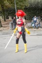 Lucca, Italy - 2018 10 31 : Lucca Comics free cosplay event around city girl with the red wig