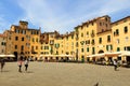 LUCCA, ITALY - MAY 7, 2015. The Famous Oval City Square on a Sunny Day in Lucca, Tuscany, Italy Royalty Free Stock Photo