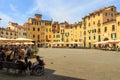 LUCCA, ITALY - MAY 7, 2015. The Famous Oval City Square on a Sunny Day in Lucca, Tuscany, Italy Royalty Free Stock Photo