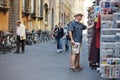 LUCCA, ITALY - MAY 2011: Tourists on medieval streets of Lucca city. Province of Lucca, Tuscany, Italy Royalty Free Stock Photo