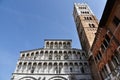 Lucca, Italy. September 18, 2023. The basilica and the bell tower of Lucca.