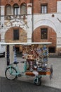 Lucca, Italy. September 18, 2023. Souvenir stall at the Lucca Cathedral.