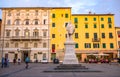 Lucca, Italy, September 13, 2018: monument statue Giuseppe Garibaldi and buildings