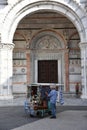 Lucca, Italy. September 18, 2023. Souvenir stall at the Lucca Cathedral.