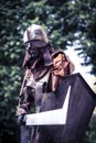 Lucca, Italy - 2018 10 31 : Uruk-hai warrior with helmet and sword from the lord of the rings