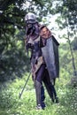 Lucca, Italy - 2018 10 31 : Uruk-hai warrior with helmet and sword from the lord of the rings