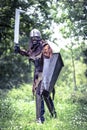 Lucca, Italy - 2018 10 31 : Uruk-hai warrior with helmet and sword from the lord of the rings