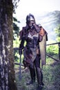 Lucca, Italy - 2018 10 31 : Uruk-hai warrior with helmet and sword from the lord of the rings