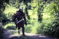 Lucca, Italy - 2018 10 31 : Uruk-hai warrior with helmet and sword from the lord of the rings