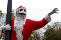 Cosplayer dressed as Santa Jack Skellington from the animation film The Nightmare Before Christmas.