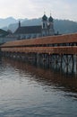 The skyline of Lucerne, Chapel Bridge, capital of Canton of Lucerne, Central Switzerland, Europe