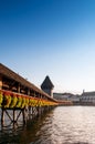 Lucerne Chapel Bridge in bright evening, Switzerland Royalty Free Stock Photo