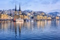 Lucerne city on Lake Lucerne, Switzerland, in winter