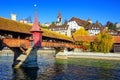 Lucerne city, Spreuer bridge and Old town wall towers, Switzerland