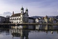 Jesuit Church along the river Reuss in Lucerne`s old town.