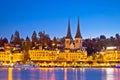 Lucerne lake waterfront and historic architecture evening view