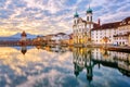 Lucerne Old town on dramatic sunrise, Switzerland