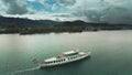 LUCERNE, SWITZERLAND - APRIL 27, 2019. Aerial shot of MS Titlis ship on the lake
