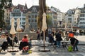 Lucerne, Switzerland - April 21st 2021: High frequence on restaurant terraces