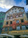 Lucerne, Switzerland - August 18, 2019: Beautiful view of the architecture of the old city of Lucerne against the blue sky. The