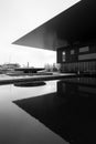 Lucerne, Switzerland, February 4, 2019: The culture and congress center KKL in Lucerne is reflected in the lake on a cold winter