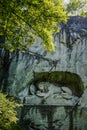 LUCERNE, SWITZERLAND - JUNE 3, 2017: Lowendenkmal, the Lion Monument, is the dying lion statue dedicated to the fallen Swiss Guard