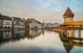 Sunset scenery of Chapel Bridge in Luzern