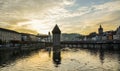 Sunset scenery of Chapel Bridge in Luzern