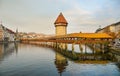 Sunset scenery of Chapel Bridge in Luzern