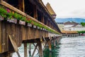 Lucerne, Switzerland, view of wooden Chapel Bridge Kapellbrucke over Reuss River Royalty Free Stock Photo