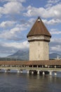 Lucerne with wooden bridge called chapel bridge