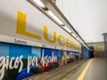 Luceros underground tram station and rail track. Alicante, Spain.