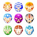 Lucha libre, luchador mexican wrestling masks color vector icons Royalty Free Stock Photo