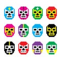 Lucha Libre, luchador pixelated Mexican wrestling masks icons Royalty Free Stock Photo