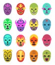 Lucha libre mask. Martial wrestler fighter clothes sport uniform colored masks vector colored icon