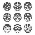 Lucha libre, mexican wrestling masks icons set Royalty Free Stock Photo